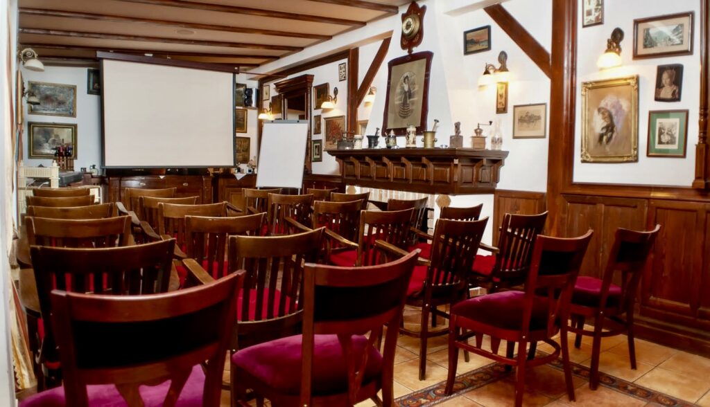 Vintage conference room with wooden chairs