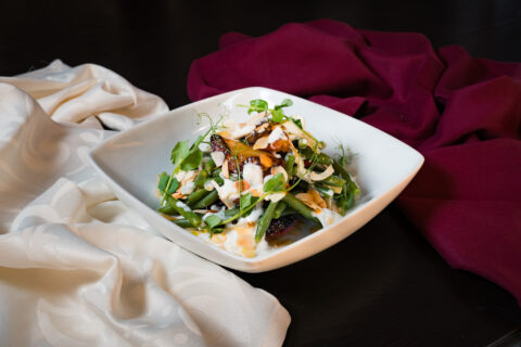 Photo with Nectarine and pod salad