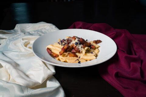 Classic Pasta alla Carbonara with guanciale and pecorino